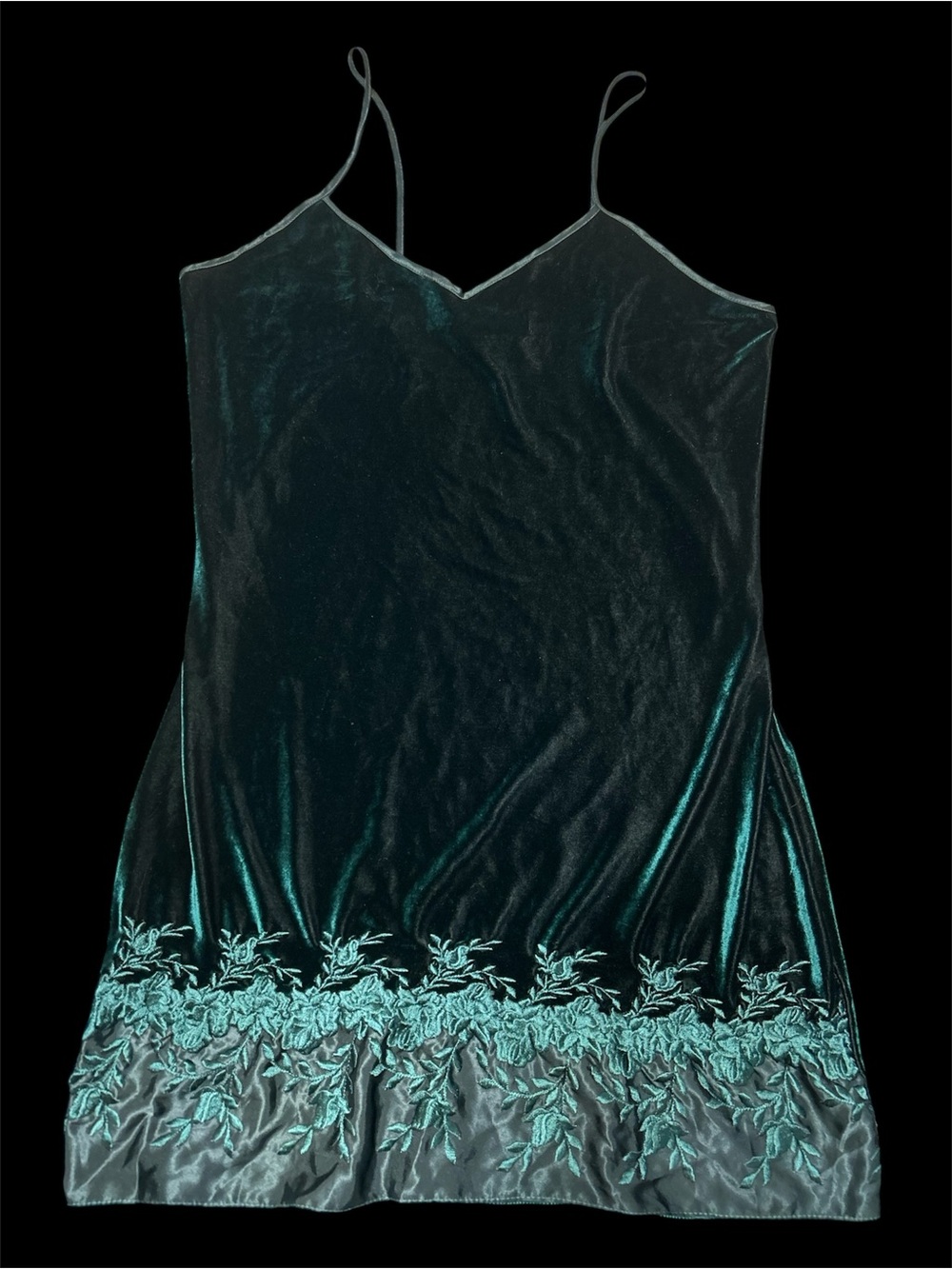 Velvet Slip Chemise with Teal Floral Embroidery